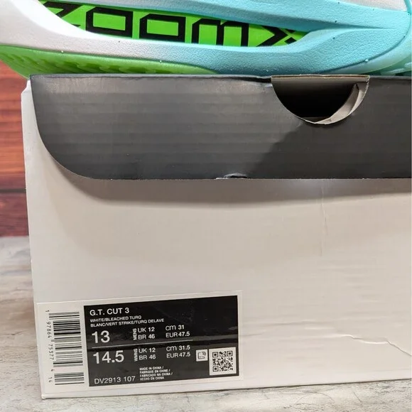 Nike Air Zoom GT Cut 3 Men's Size 13 White Bleached Turquoise Shoes DV2913-107